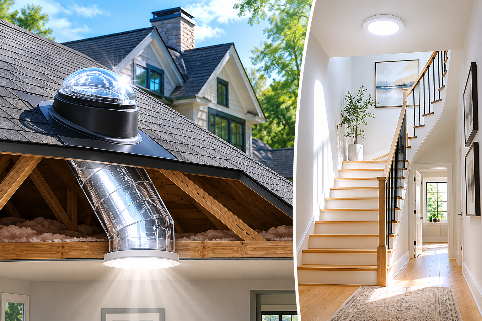 VELUX sun tunnel channeling daylight from the roof into a bright interior