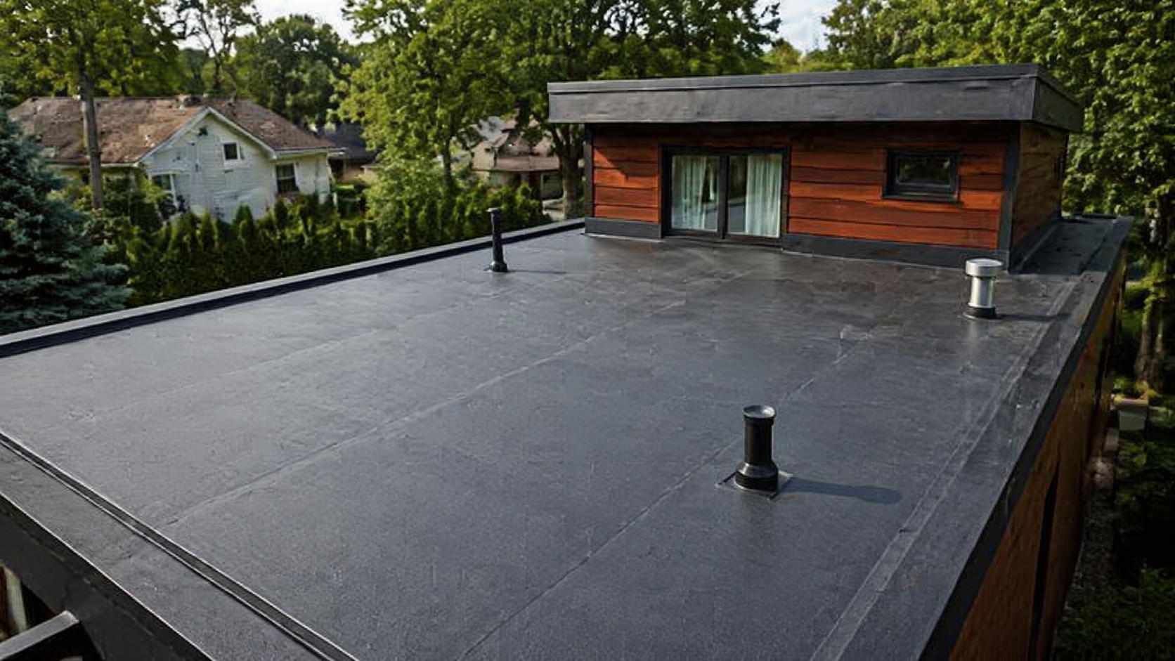 Finished EPDM flat roof on a modern Windsor home