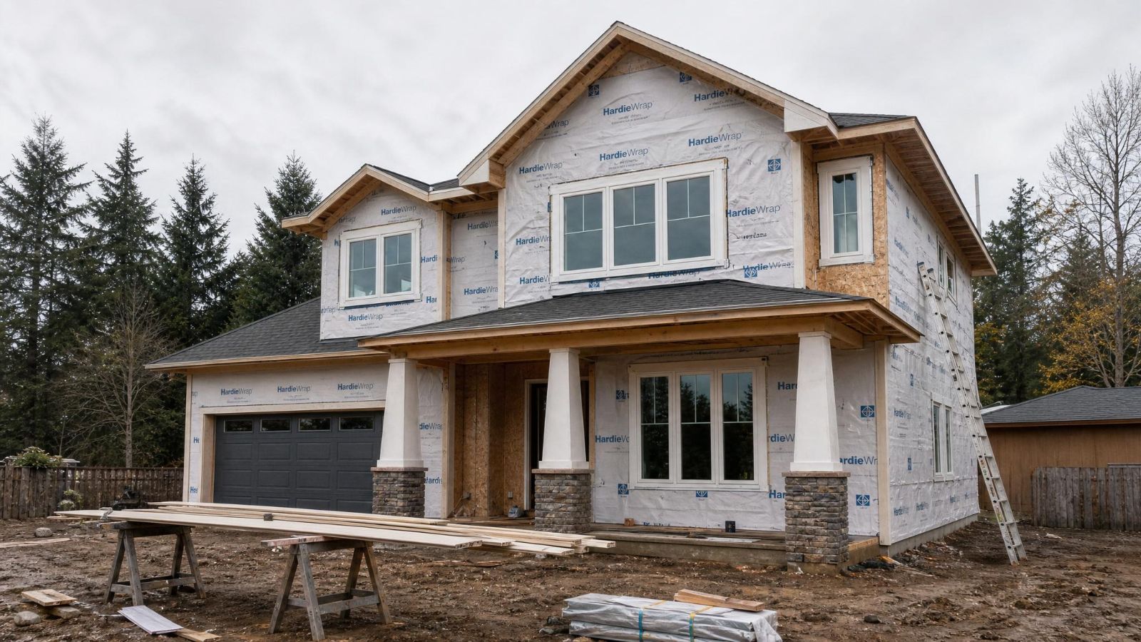 Windsor home before new siding, wrapped in house wrap
